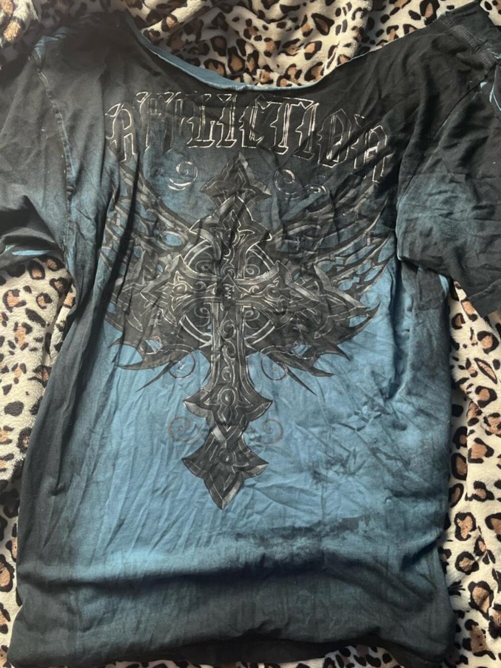 Affliction Women's Blue and Black Shirt